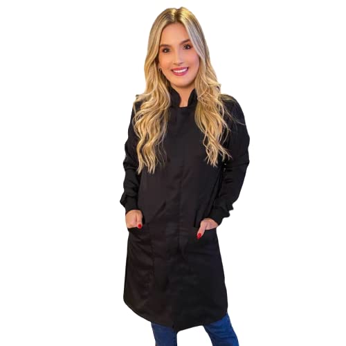 Jaleco Feminino Gola Padre Acinturado com Punho Branco Social Enfermagem Biomedicina Tamanho:M;Cor:I