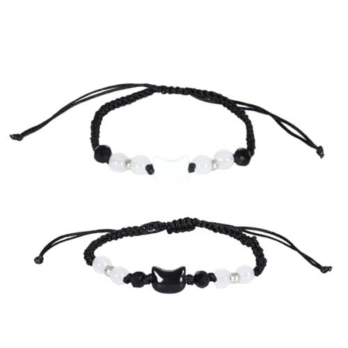 COYUN 1 Paia Gatto nero gatto bianco bracciale di conchiglie, tessitura fine, coppie bracciale semplice e versatile