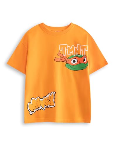 TEENAGE MUTANT NINJA Turtles Orange Graphic Tee | Mikey Short Sleeve T-Shirt for Boys | Classic Michelangelo Cartoon Top | TMNT Apparel Merchandise | Turtles Merch - 4-5 Years