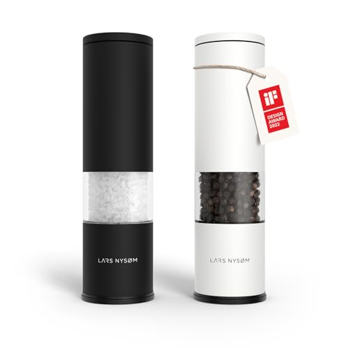Image of LARS NYSOM Salt and Pepper Grinder Set Manual, Stainless Steel Salt and Pepper Mills with Adjustable Ceramic Grinder I Design Spice Shakers (Black /White)