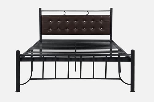 Image of Zuno Metal Queen Size Bed Without Storage | Wrought Iron Double Bed with Headboard & Footboard | Sturdy Powder Coated Platform Bed Queen Size Cot for BedroomLivingRoom Black (75x60)