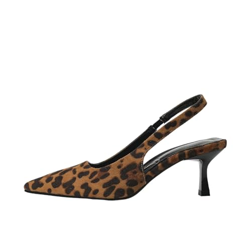 Generic Women's Black Slingback Heels with Pointed Toe, 3 in Heel (168-1Leopard Print, Adult, Women, 7, Numeric, US Footwear Size System, Wide), 109-1