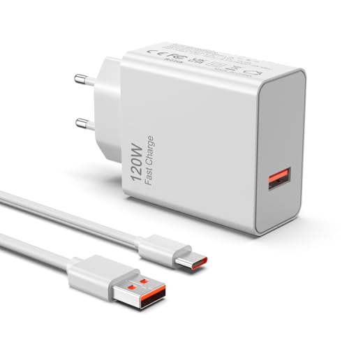 120W USB Ladegerät Kompatibel mit Xiaomi 15 14 14t 13 13t 12 12t 12s Pro Lite Note K60 K50 12 11 Pro Plus Black Shark 3 4 5 Poco X5 F4 X4 Gt Mi Turbo Schnellladegerät 11V 6A Netzteil Type C Cable