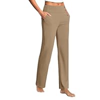 Pantalon Yoga Femme Fluide Elegant Taille Haute Bouton Jambes Droites Palazzo Été Casual Confortables Jambe Larges Élastique Travail Décontracté Pantalons avec Poches Pantalons D Été Femmes