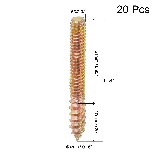 Image of uxcell 5 /32-32 x 1-1 /4 inch Hanger Bolts Double Head Dowel Screw for Wood Furniture 20pcs