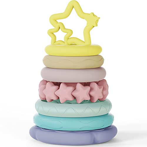 Image of Oxanlare Baby Montessori Sensory Toys, Stacking Rings Soft Baby Blocks for 6 9 12 18 Months One 1 Year Old Boys Girls, Early Learning Baby Gifts, Development Infant Teething Toys
