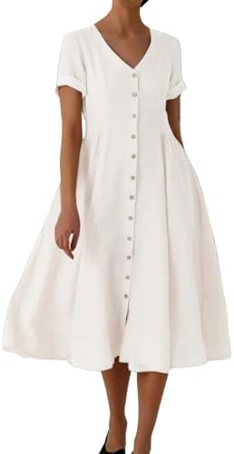 chouyatou Women's Summer Fit and Flare Swing Cotton Dress Casual ...