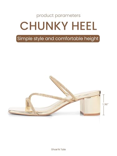Image of Shoe'N Tale Strappy Heels For Women Low Chunky Block Heel Heeled Sandals Square Open Toe Slip On Slides Mules