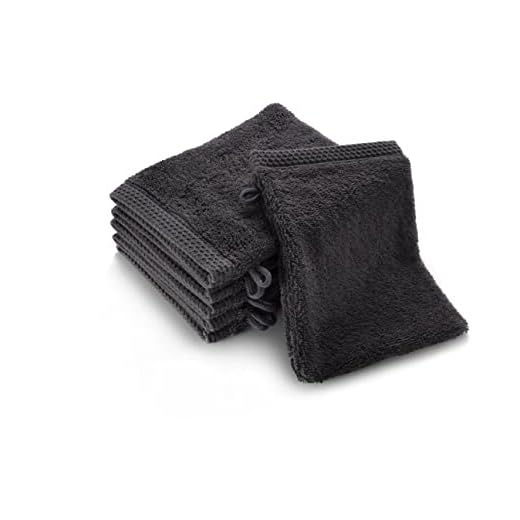 Gant de Toilette en Coton Bio - Gris - Certifié GOTS 500gr/m2 - Fabriqué en UE - Lot de 6 - Absorbant, Doux et Écologique, Linge de Bain, bébé et Enfant, 4 Couleurs