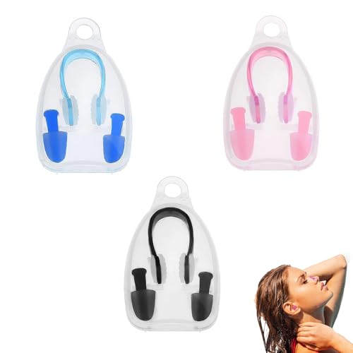 3 PCS Swimming Nose Plugs Clip Adult, Nose Clip Earplugs,for Swimming Training Adults Beginner