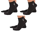V-Toe Thick Flip-Flop Tabi Split Toe Cotton Socks for Men & Women Japanese Toes Separated Ankle Size Casual Thinner Breathable Black-V 3 Pack