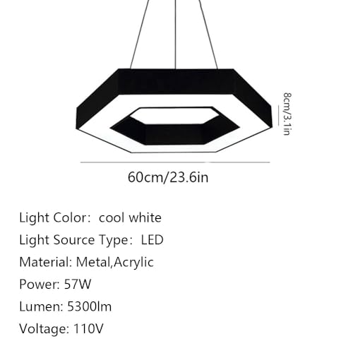 Suspension LED Noire Éclairage de Plafond Hexagonal 36W Réglable 120cm