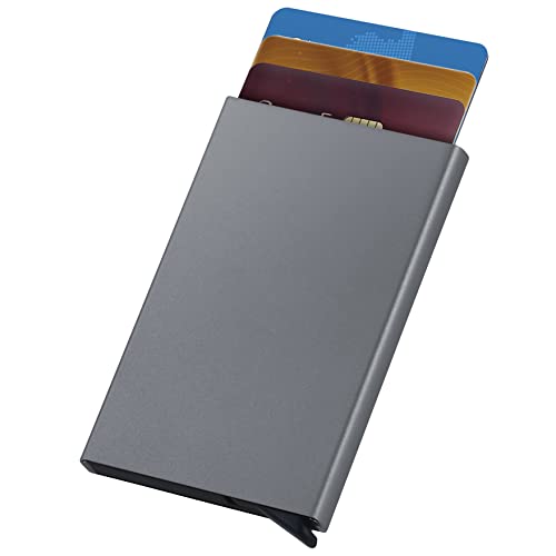 Towsnails for Credit Card Holder Card Wallet RFID Blocking Brushed Stainless Steel Bank ID Card Holder Case Box Pocket Purse for Men Women (grey)