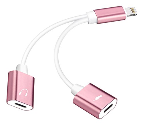 QXPLAZA z004 2-in-1 Lightning Adapter, Audio and Charge for iPhone 7/7 Plus, Support Phone Call and Music Control 97, Support iOS 10.3 or Later, Rose Gold