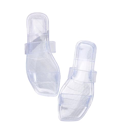 xsby Women's Clear Sandals Transparent Flat Sandals Dressy Summer Open Toe Beach Sandals