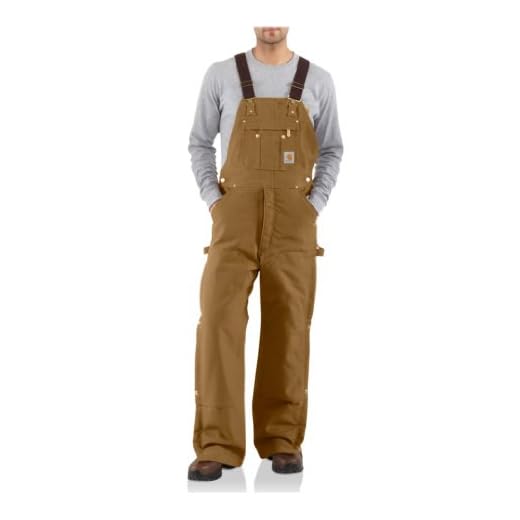 Carhartt mens Quilt Lined Zip To Thigh Bib Overalls Brown 34 x 32