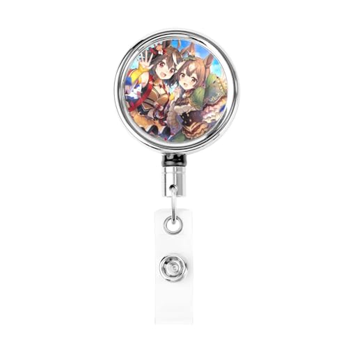 吊り下げ名札用リール ウマ娘 キタサンブラック 格納式バッジホルダー バッジリール IDカードリール ステンレス製 円形 胸に固定 社員証 通行証 名札入れ 落下防止 通勤 通学 プレゼント 最長62cm