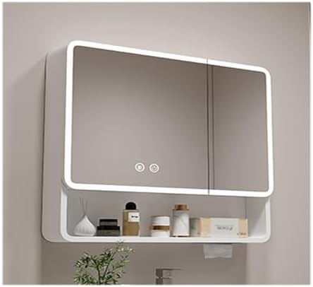 Wall Mounted Bathroom Cabinet with Mirror, Demisting Design, Aluminum Alloy Storage Cupboard, Large Capacity Shelving Unit (White, 39.4" x 27.5")
