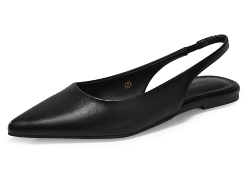 Coutgo Womens Slingback Flats Pointed Closed Toe Ballet Flats Comfortable Slip On Work Dress Shoes Black Size 8