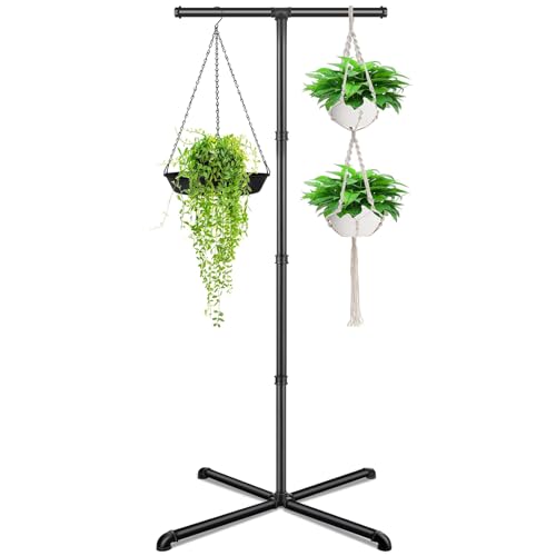 OugeWood Plant Hanger Indoor Hanging Plant Stand Heavy Duty Metal Standing Plant Hanger with 4 Hooks Hanging Plant Holder Hanging Planter for Indoor Plants Bedroom Living Room Balcony