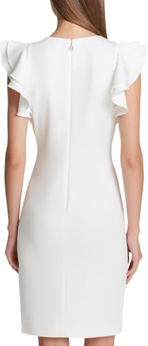 Image of Tommy Hilfiger Women's Sleeveless Ruffle Hem Jewel Neck Crepe Sheath Mini Dress