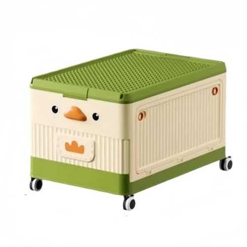 foke 蓋付き収納バスケット、ハンドル付き大型収納バスケット、折りたたみ式家庭用収納、子供用レゴおもちゃ収納、子供用組み立て式積み木収納ボックス、本収納ボックス、滑車付き折りたたみ式収納ボックス、衣類、おもちゃ、スナックを収納可能 省スペース おしゃれ