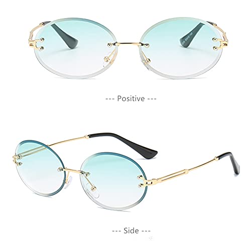 Image of LASPOR Retro Oval Sunglasses for Women Men Fashion Vintage Gold Metal Frameless Rimless Glasses Tinted Lens UV400 Protection