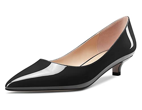 HEUIVZAR Women Pumps Pointed Toe Low Kitten Heel Slip-on Patent Dress Shoes Classic 1 Inch2