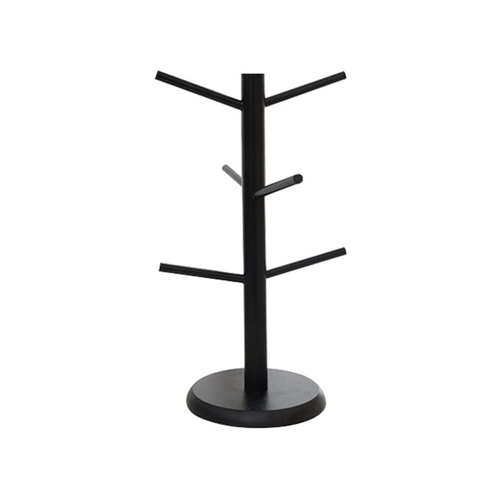 CTRLZS Bamboo Coffee Cup Holder with 6 Hooks, Thickened Base Black Mug Tree, Counter Storage Rack
