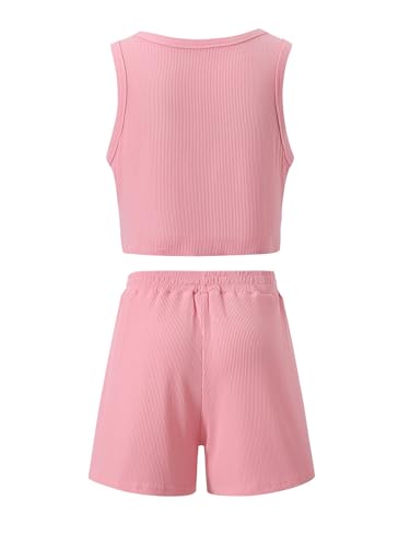 Image of NEW 6-14Y Tween Girls Stretchy Rib Knit Outfit Rayon Tank & Shorts Set Casual Lounge Playwear