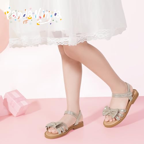 PANDANINJIA Girls Sandals Toddler Little Kids Open Toe Bows Summer Flats Dress Sandals Shoes2