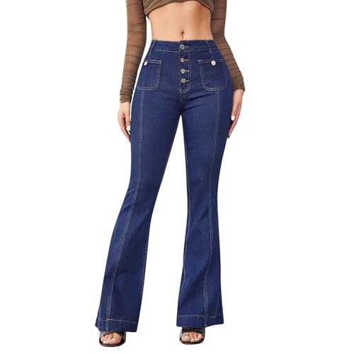 Flare Jeans for Women High Waisted Bell Bottom Bootcut Jeans Wide Leg Butt Lifting Stretchy Denim Pants with Pockets
