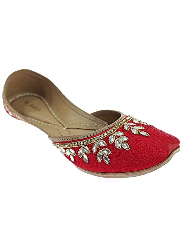 Image of Fulkari Women's Dolli Gold Genuine Soft Leather Embroidered Jutis | Bite and Pinch Free Jutti | Punjabi Formal Juttis | Girl's Wedding Flat Ladies Mojari | Formal Ethnic Juti |