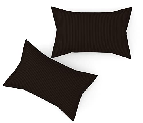 Image of DECOR2ADMIRE 300 TC Premium Glace Cotton All Round Elastic Fitted Plain Stripe Pastel Shades Queen Size Bedsheet with 2 Pillow Covers (Brown, Super King 108 inch x 108 inch)