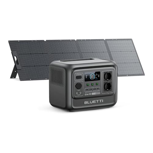 BLUETTI Générateur Électrique Portable Elite 100 V2 avec Panneau Solaire 200W Inclus, 1024Wh Station d'Énergie Portable avec 4 Prises CA 1800W, 35% Plus Compacte, Idéale pour Camping, Urgences
