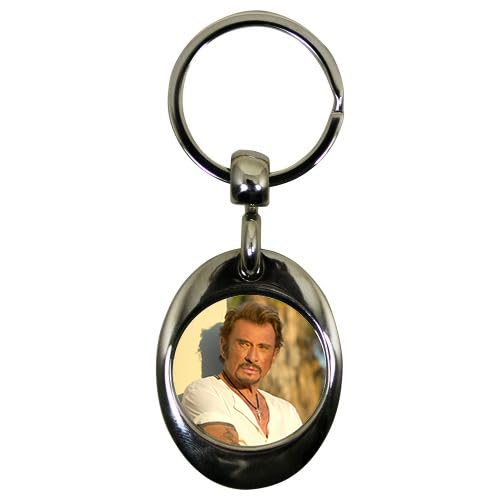 Porte-clés ovale en métal avec jeton caddie Johnny Hallyday