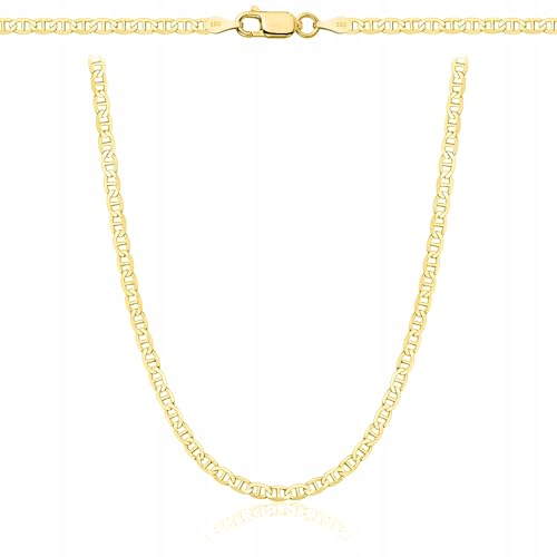 AMAR PRAGNA Gold Damen/Herren Kette 925/585, original geflochten, Breite 2,6 mm, Goldkette- Halskette, vergoldete kette 585- königskette gold, goldschmuck plattenkette 55 cm