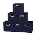Household Essentials 81-1 Foldable Fabric Storage Bins | Set of 6 Cubby Cubes with Handles | Navy Blue, 6 lbs