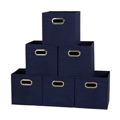 Household Essentials 81-1 Foldable Fabric Storage Bins | Set of 6 Cubby Cubes with Handles | Navy Blue, 6 lbs