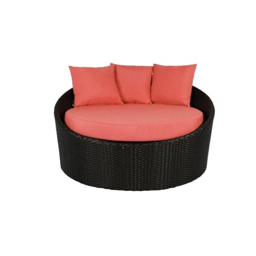 Image of BRISHI Outdoor Patio Round Daybed /Sunbed /Swimming Pool Side /Sun Lounger /Garden /Terrace /Balcony /Wicker and Rattan Daybed (Black /Red)