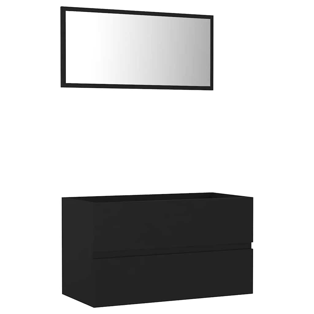 Juego de muebles de baño de madera de 80 cm con espejo y armario para lavabo, 2 piezas, color negro