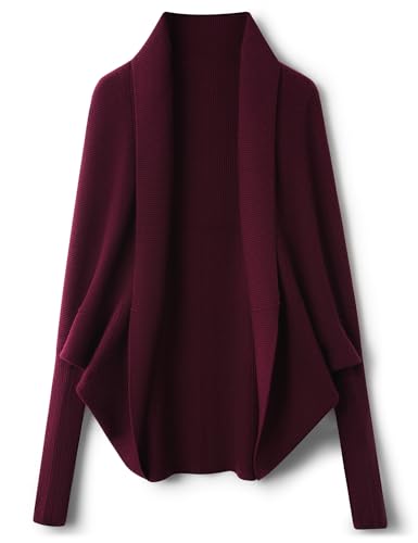 Ciovkis Damen Merinowolle Übergroß Strickjacke 2025 Herbst Winter Offene Vorderseite Fledermausärmel Rippstrick Cardigan (Rotbraun5045,M) Ciovkis Damen Merinowolle Übergroß Strickjacke 2025 Herbst Winter Offene Vorderseite Fledermausärmel Rippstrick Cardigan (Rotbraun5045,M)
