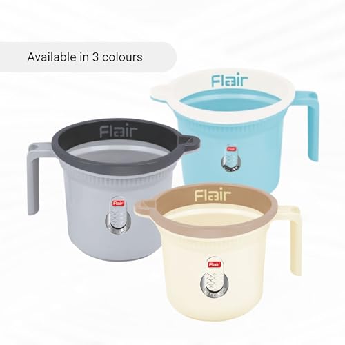 Image of FLAIR Estella Plastic Bath Mug Set of 3 - Durable, Lightweight & Stylish - Ideal for Daily Use in Bathroom & Kitchen (Grey, 1 LTR)