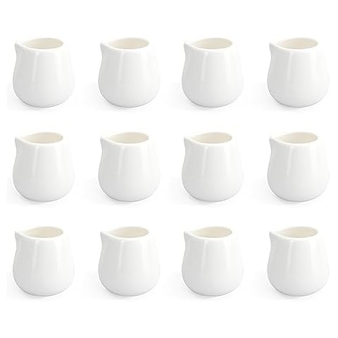 12PCS Mini Ceramic Creamer, 3 OZ Small Porcelain Creamer Pitcher Cover
