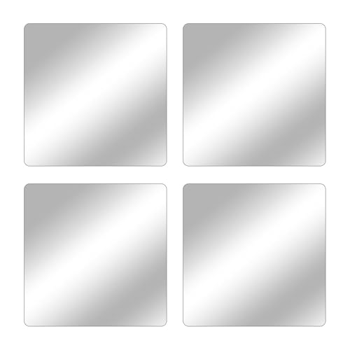 Rixotix 4 Pcs 20x20cm Self-Adhesive Acrylic Mirror Tiles, 2mm Thick Stick-On Mirror Stickers for Wall Decor - Bathroom, Bedroom, Living Room, Easy to Install, Shatter-Resistant