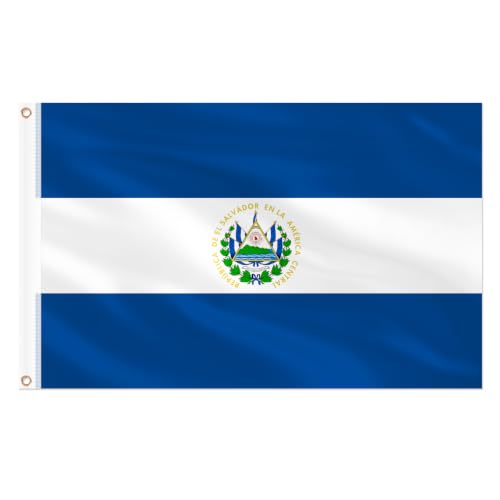 Image of AhfuLife 2pcs El Salvador Flag 3x5 Ft, Large Salvadoran Flags for Outside - Double Side with Brass Eyelets for Olympic Party Decorations, Soccer Party Decoration Bar Garden Street Decoration Indoor Outdoor