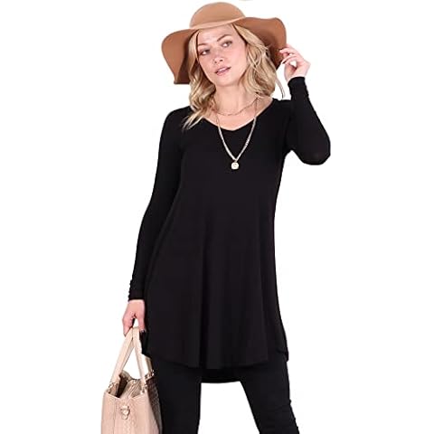Popana Womens Long Sleeve Tunic Tops to Wear With Leggings Loose Fit Plus Size Dressy Casual XL Black Cover
