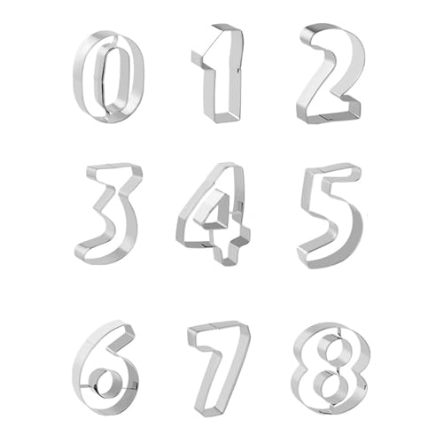 HLMYER 9 Pcs Number Cookie Cutters, 0-8 Set, Stainless Steel, Washable, Reusable, Perfect for Fondant, Icing, Dough, Cake, Biscuit