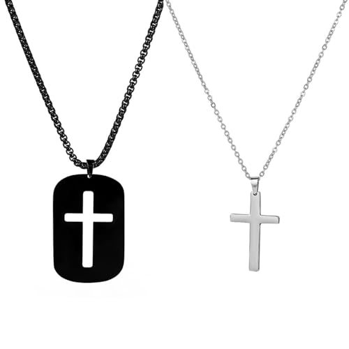 ClosJery Matching Cross Necklaces For Couples Best Friends Stainless Steel Silver Black Ralationship Friendship Puzzle Cross Bff Necklace For 2 Set Religious Jewelry Christian Baptism Gift