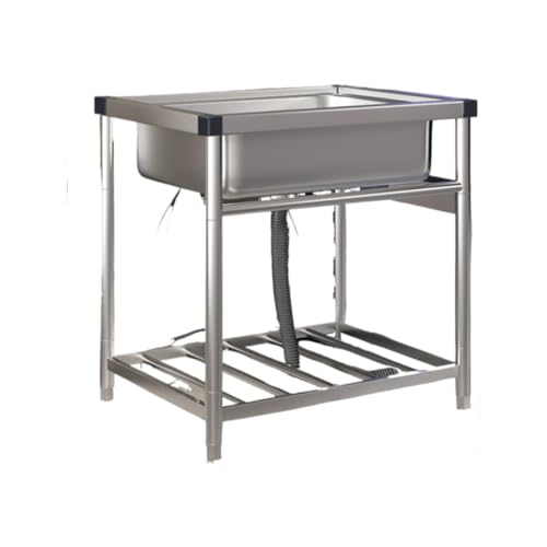 Fiozwea 304ステンレススチール製のキッチンシンク。持ち運びやすく、軽量で、設置も簡単です。スタンド付きの一体型シンクは、屋外、庭、レストラン、バーベキューなどに最適です。 (エコノミーモデル - 長さ65、幅45、高さ75、蛇口なし) [並行輸入